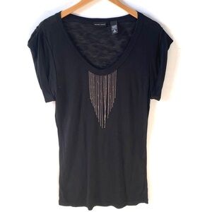 New York & Co. Black short sleeve blouse with chain hanging detailing, Size M